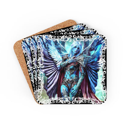 Whispers of the Divine: Journey into Spiritual Depths with Raziel Corkwood Coasters - Angelic Thrones: Your Gateway to the Angelic Realms