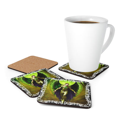 Whispers of Healing: Archangel Raphael Corkwood Coaster Set - Angelic Thrones: Your Gateway to the Angelic Realms