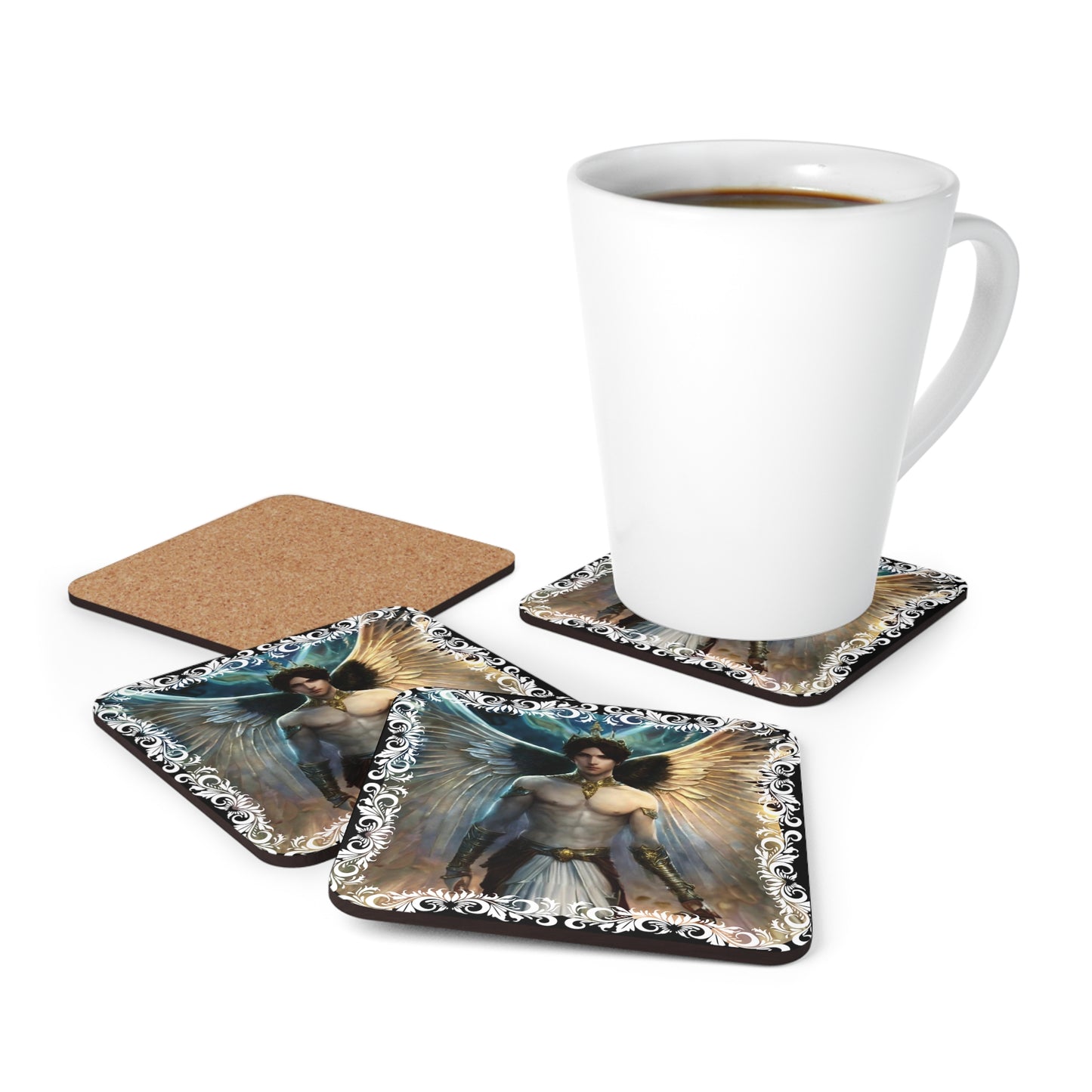 Angel's Embrace: Archangel Michael Coaster Set - Transcendence in Every Sip - Angelic Thrones: Your Gateway to the Angelic Realms