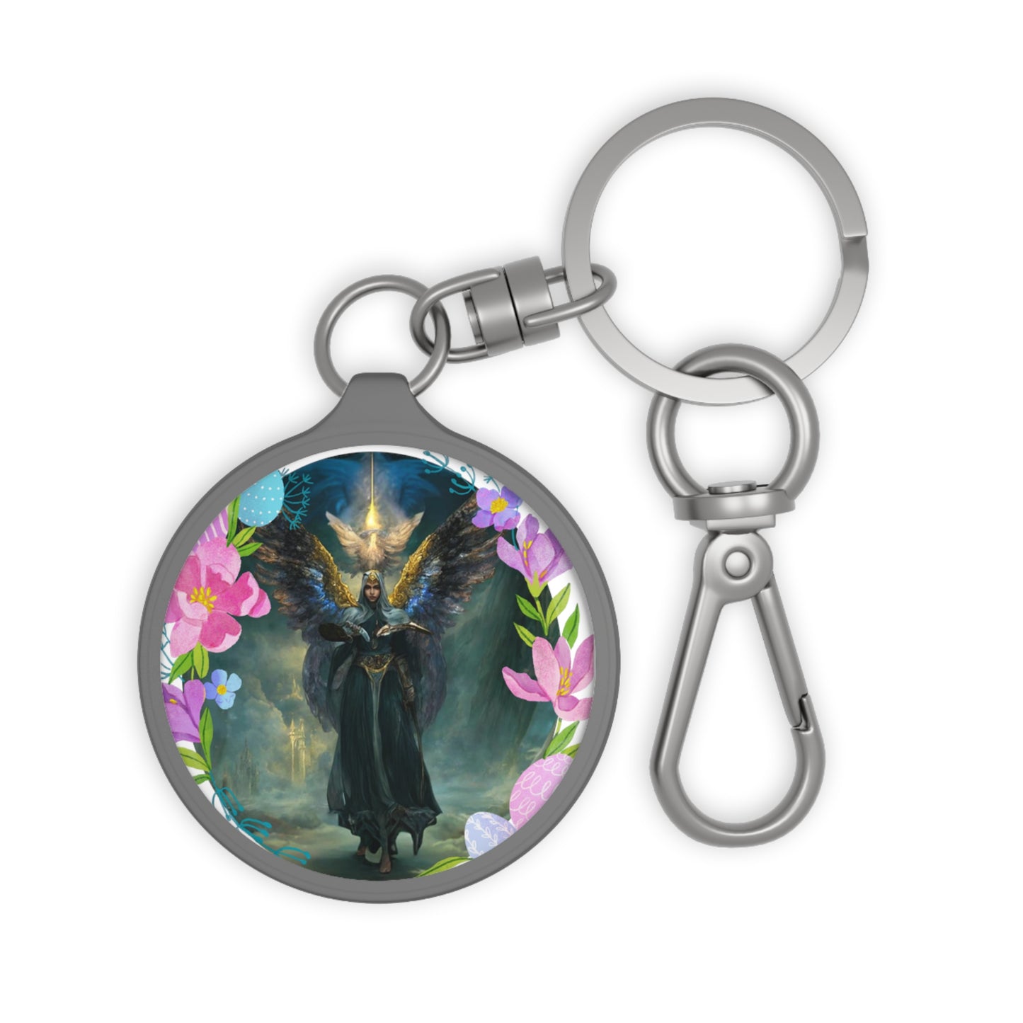 Elevate Your Style with Divine Presence: Guardian Angel Omael Custom Keyring - Angelic Thrones: Your Gateway to the Angelic Realms