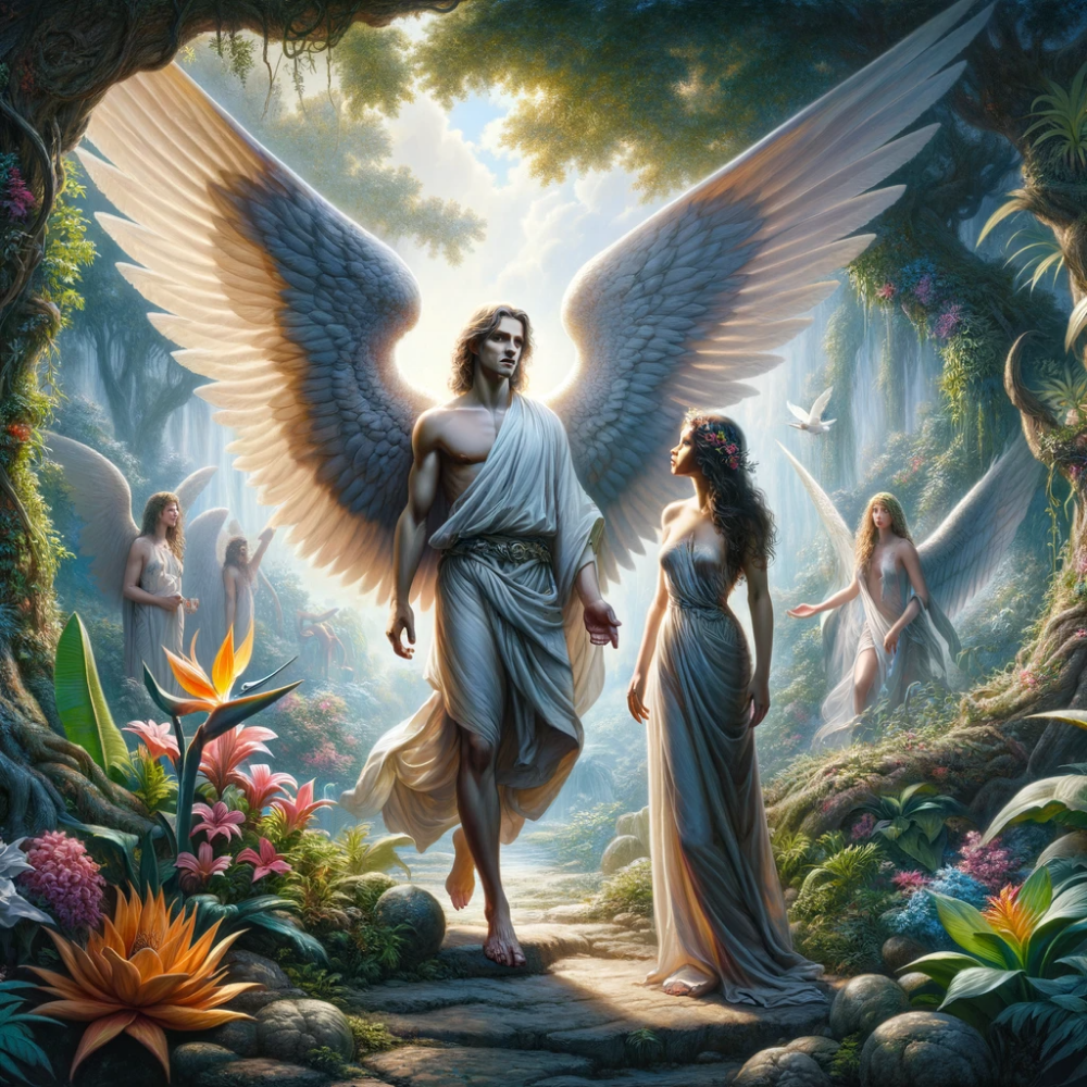 Arte angelica di Angel Gadreel ed Eva in Paradiso