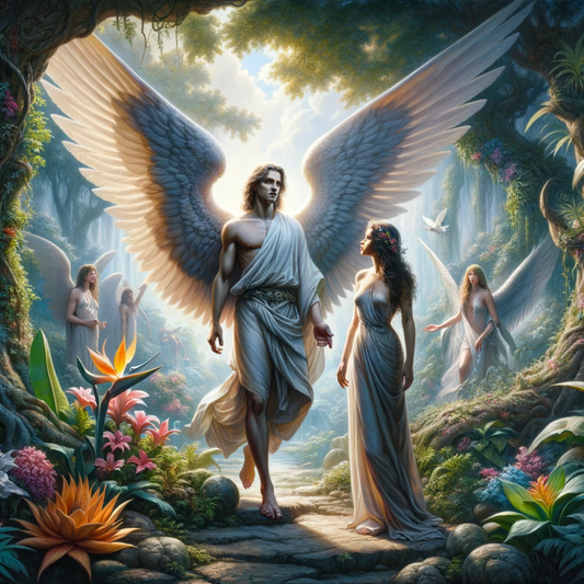 Arte Angélica de Angel Gadreel e Eve no Paraíso