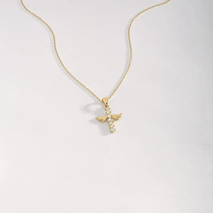 14k Solid Gold Angel Cross Necklace: A Symbol of Divine Elegance
