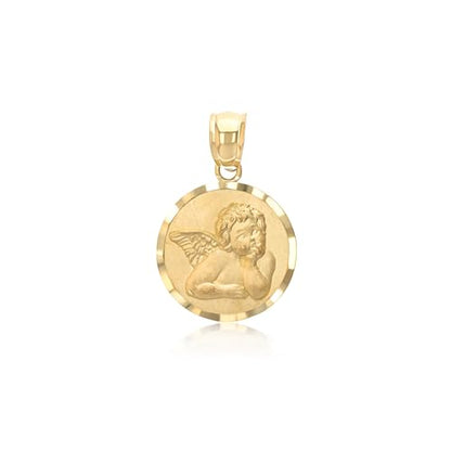 14K Gold Guardian Angel Pendant - A Cherub Charm for Enlightenment and Grace