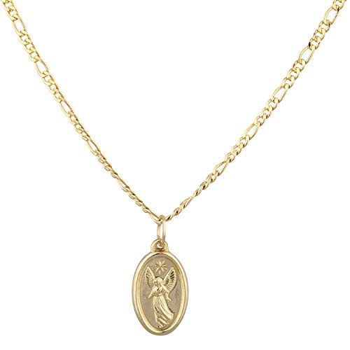 Yellow Gold Oval Guardian Angel Charm Necklace