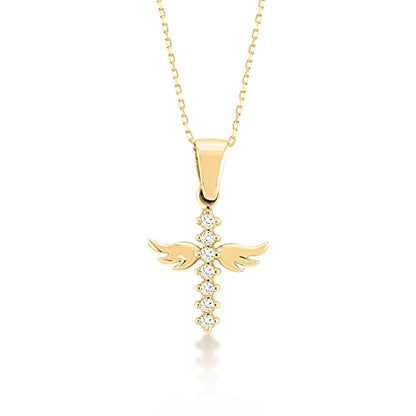 14k Solid Gold Angel Cross Necklace: A Symbol of Divine Elegance