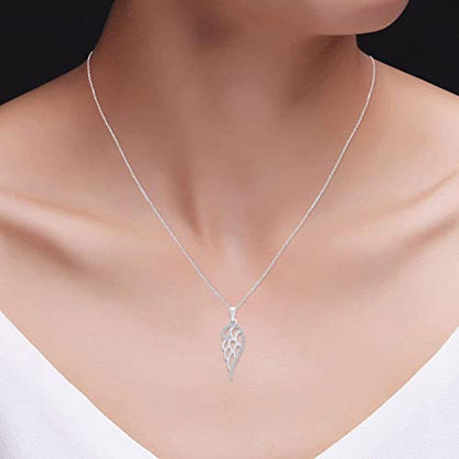 White Natural Diamond Charm Angel Wing Pendant Necklace in 14K White Gold