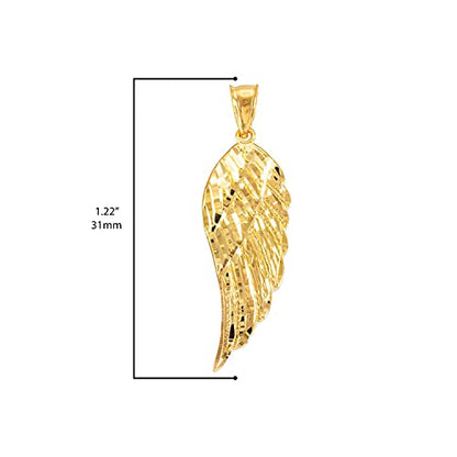 Exquisite Yellow Gold Textured Single Angel Wing Charm Pendant