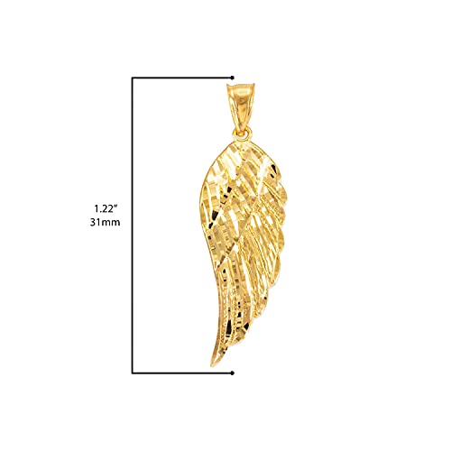 Exquisite Yellow Gold Textured Single Angel Wing Charm Pendant