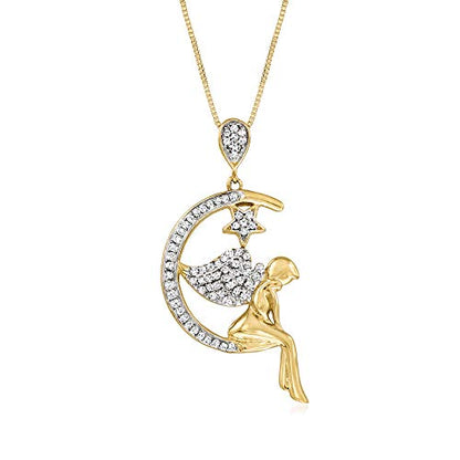 Diamond Angel Moon Pendant Necklace in 18kt Gold Over Sterling