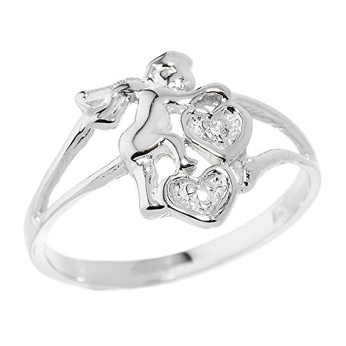 Celestial Two Hearts Angel Ring in 925 Sterling Silver with Diamond Accent