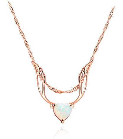 Rose Gold Plated Created Opal Guardian Angel Necklace