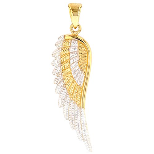 Solid 14k Yellow Gold Textured Angel Wing Charm Pendant