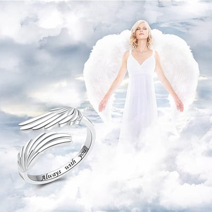 Sterling Silver Feather Angel Wings Ring