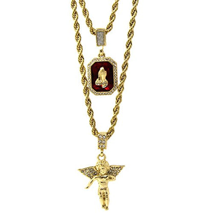 Men's Gold Angel & P Ruby Bundle Set with pendant