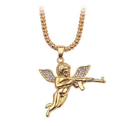 Sparkled Cupid Angel Gun Pendant Necklace