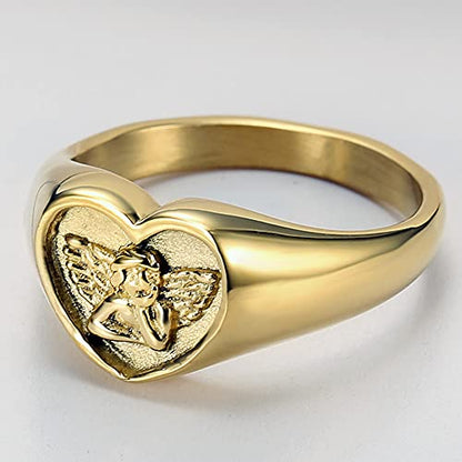 Golden Angel Heart Signet Ring