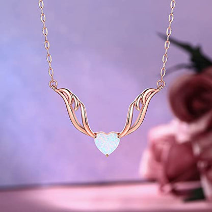 Rose Gold Plated Created Opal Guardian Angel Necklace