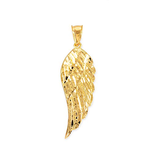 Exquisite Yellow Gold Textured Single Angel Wing Charm Pendant