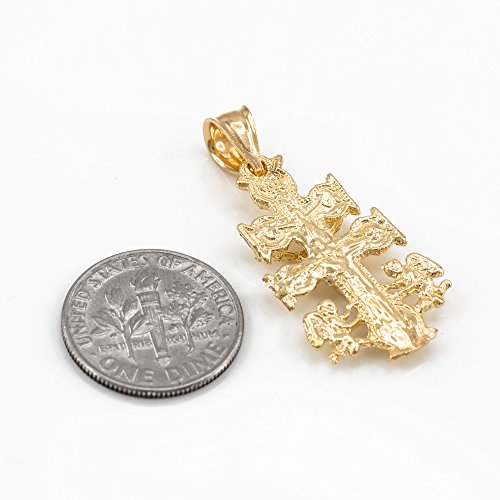 Yellow Gold Caravaca Double Cross with Angels Crucifix Pendant