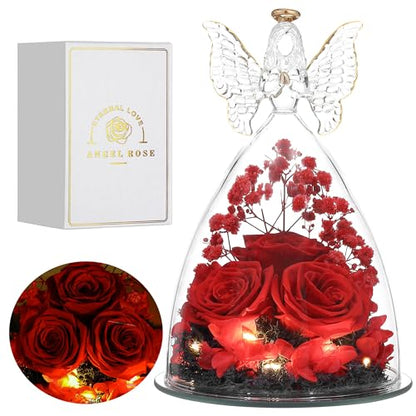 Exquisite Glass Angel Figurine with Three Roses