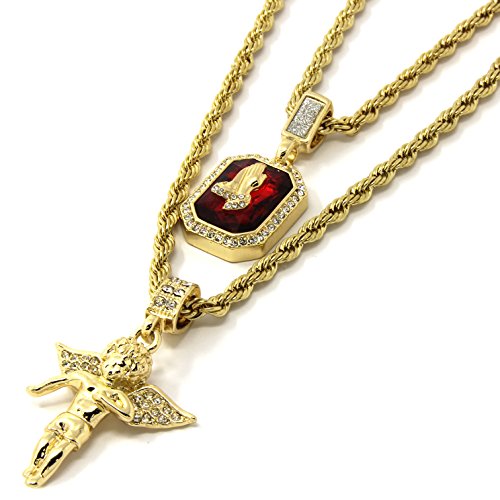 Men's Gold Angel & P Ruby Bundle Set with pendant