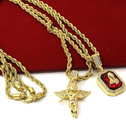 Men's Gold Angel & P Ruby Bundle Set with pendant