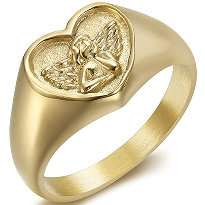 Golden Angel Heart Signet Ring