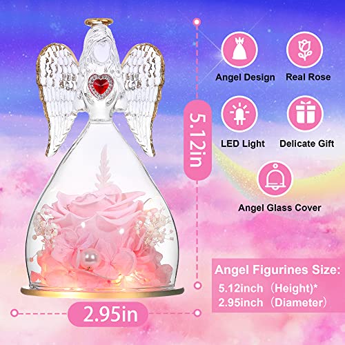 Real Rose in Angel Figurines with LED Light and Mom Necklace
