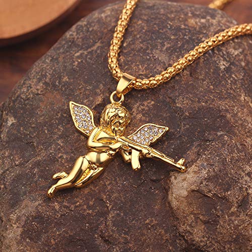 Sparkled Cupid Angel Gun Pendant Necklace