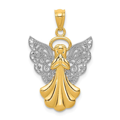 14k Yellow Gold Filigree Angel Necklace Charm Pendant