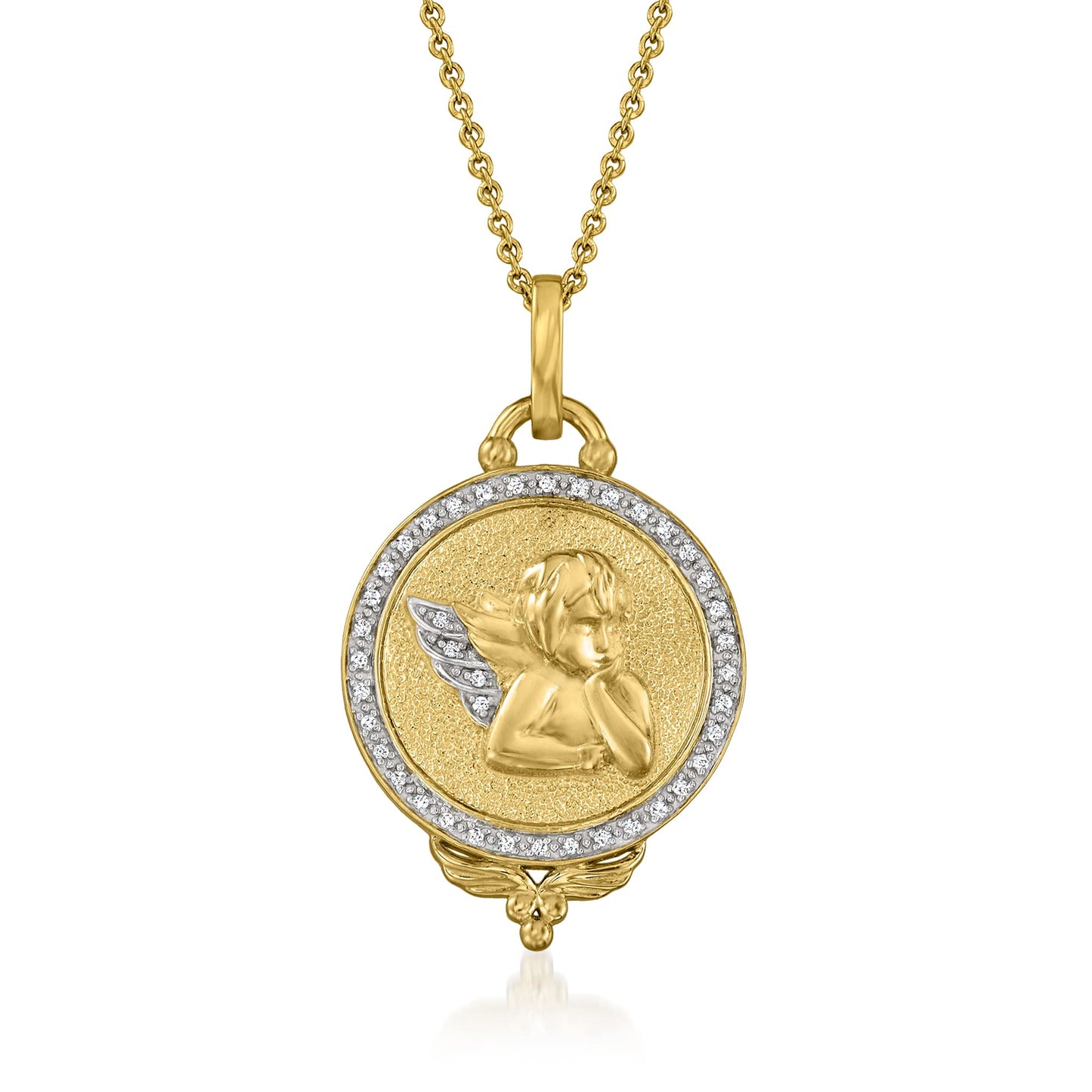 Diamond Angel Medallion Pendant Necklace in 18kt Gold Over Sterling